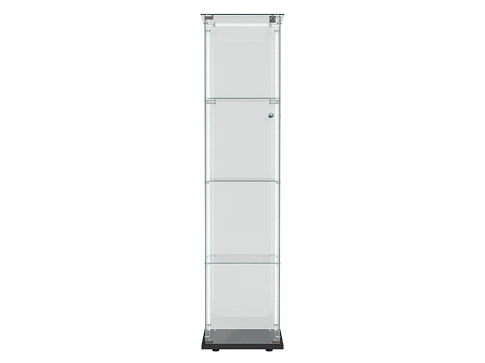 Armoire d'affichage moderne - 4 couches 1 porte - avec éclairage - verre trempé - bande LED - noir