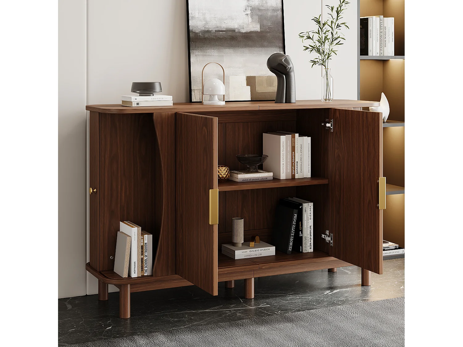 Buffet de salon avec 2 portes et étagère réglable, marron, 140x40x88 cm
