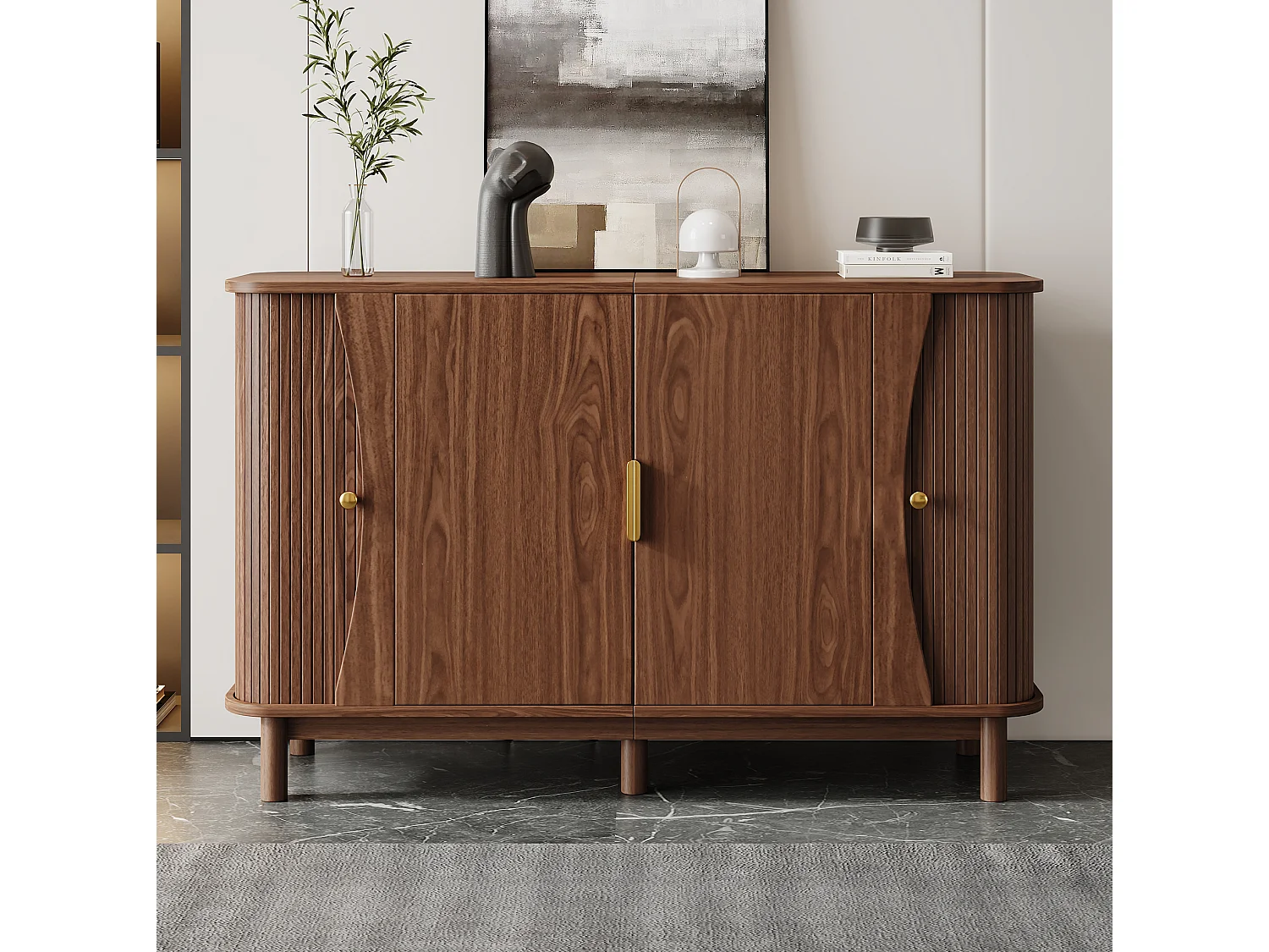 Buffet de salon avec 2 portes et étagère réglable, marron, 140x40x88 cm