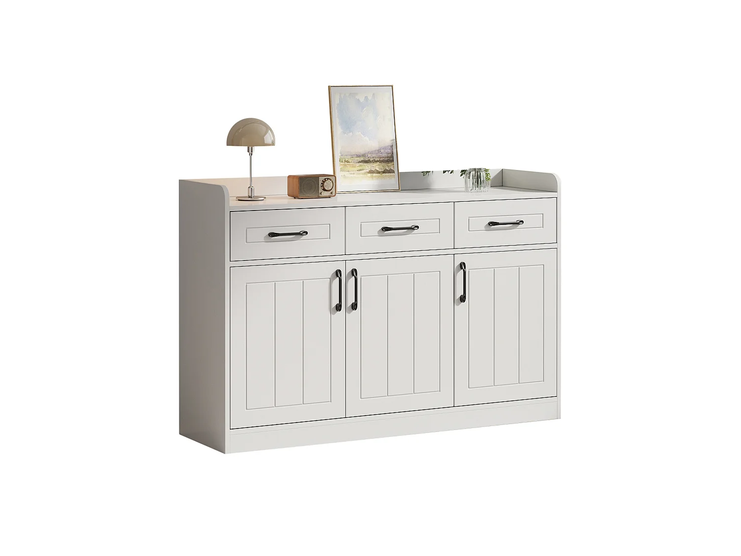 Buffet avec 3 tiroirs et 3 portes, blanc, 120 x 35 x 80 cm