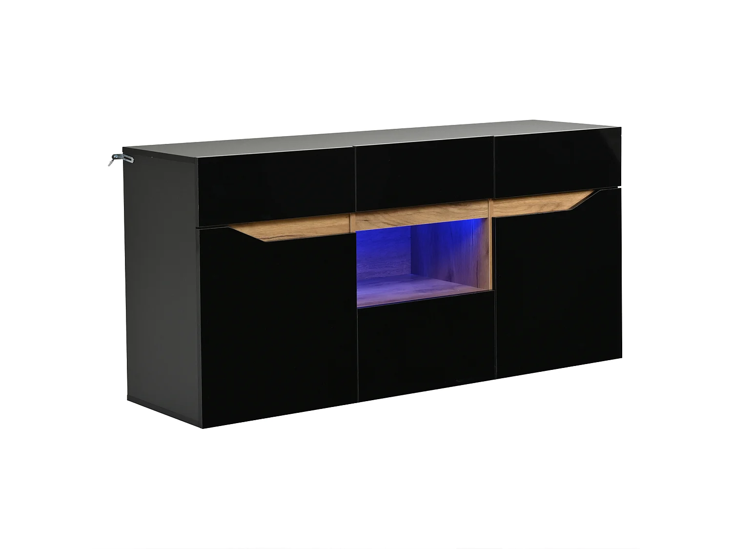 Buffet de cuisine avec led, 4 tiroirs et 2 placards, noir, 140 x 40 x 70 cm