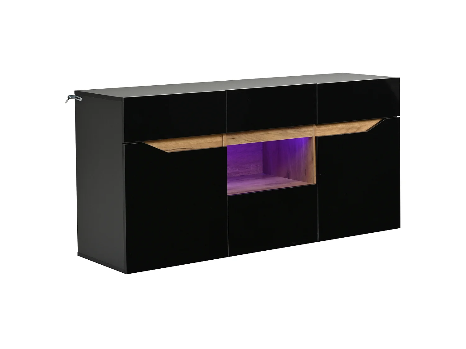 Buffet de cuisine avec led, 4 tiroirs et 2 placards, noir, 140 x 40 x 70 cm