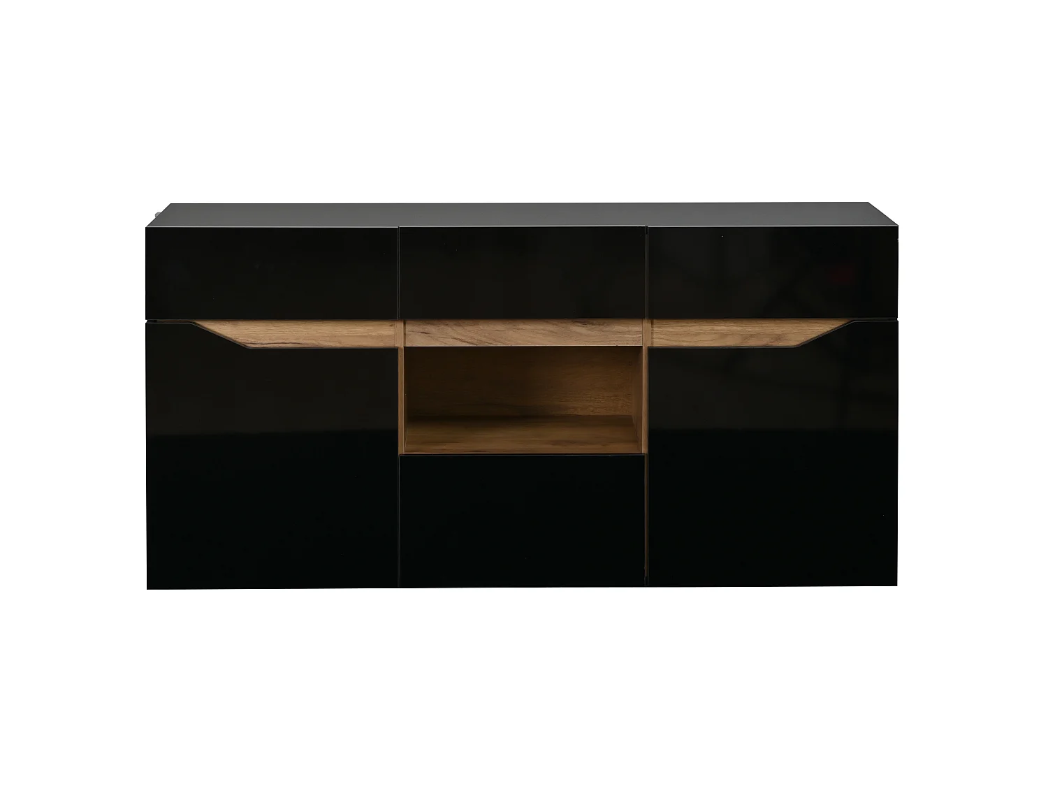 Buffet de cuisine avec led, 4 tiroirs et 2 placards, noir, 140 x 40 x 70 cm