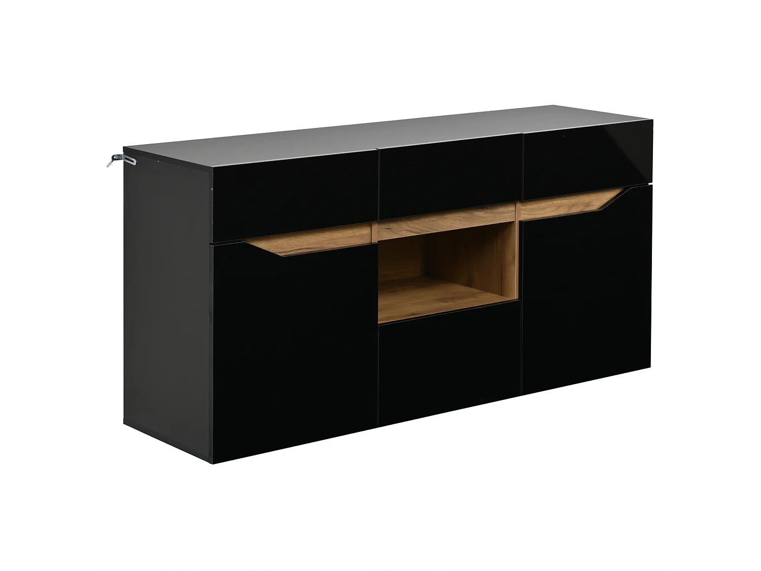 Buffet de cuisine avec led, 4 tiroirs et 2 placards, noir, 140 x 40 x 70 cm
