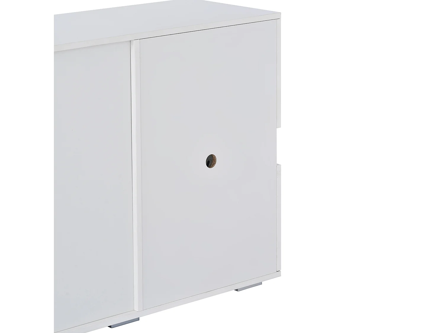 Buffet avec led, 2 portes acryliques transparentes et 4 tiroirs, blanc, 140 x 35 x 72 cm