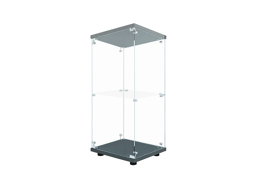 Affichage transparent à 2 niveaux - 86.2 x 40.3 x 36.5 cm - Porte simple avec éclairage LED - Verre trempé - Noir