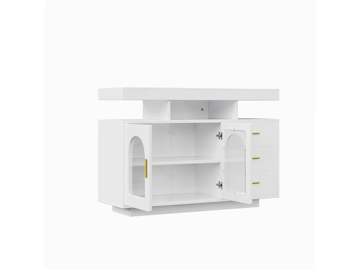 Buffet avec led, 3 tiroirs, 2 portes et 3 niches, blanc, 120 x 40 x 80 cm