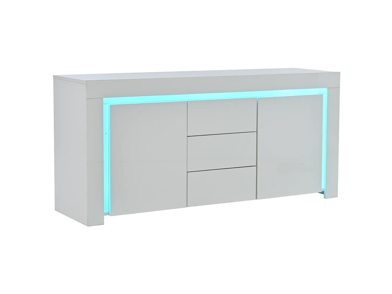 Buffet avec led, 2 portes et 3 tiroirs, blanc, 140 x 40 x 65 cm