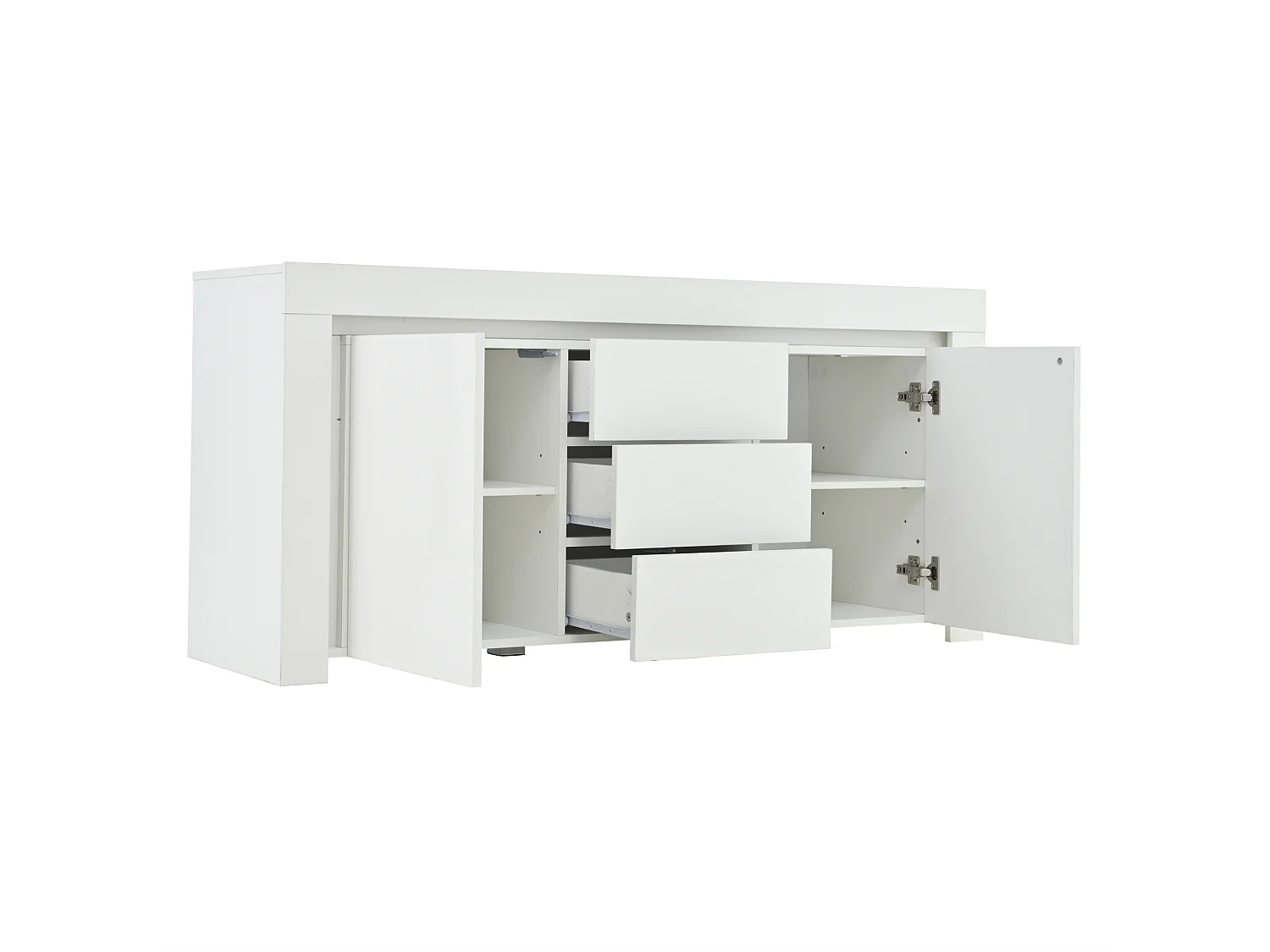 Buffet avec led, 2 portes et 3 tiroirs, blanc, 140 x 40 x 65 cm