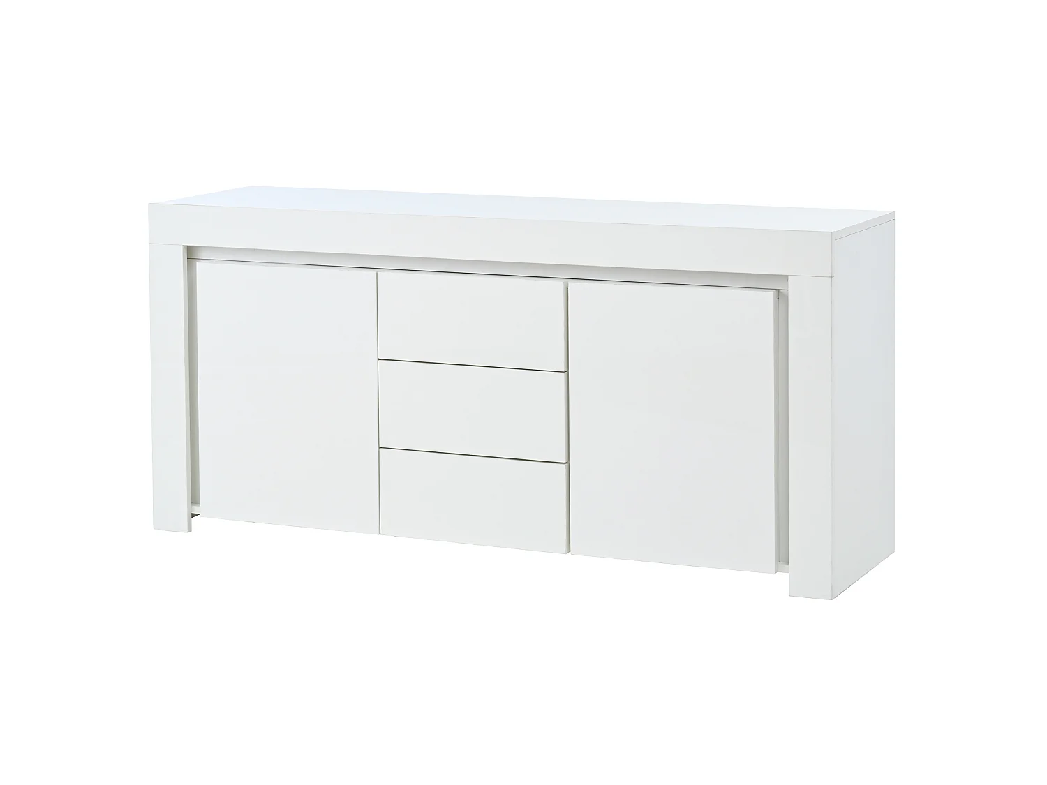 Buffet avec led, 2 portes et 3 tiroirs, blanc, 140 x 40 x 65 cm