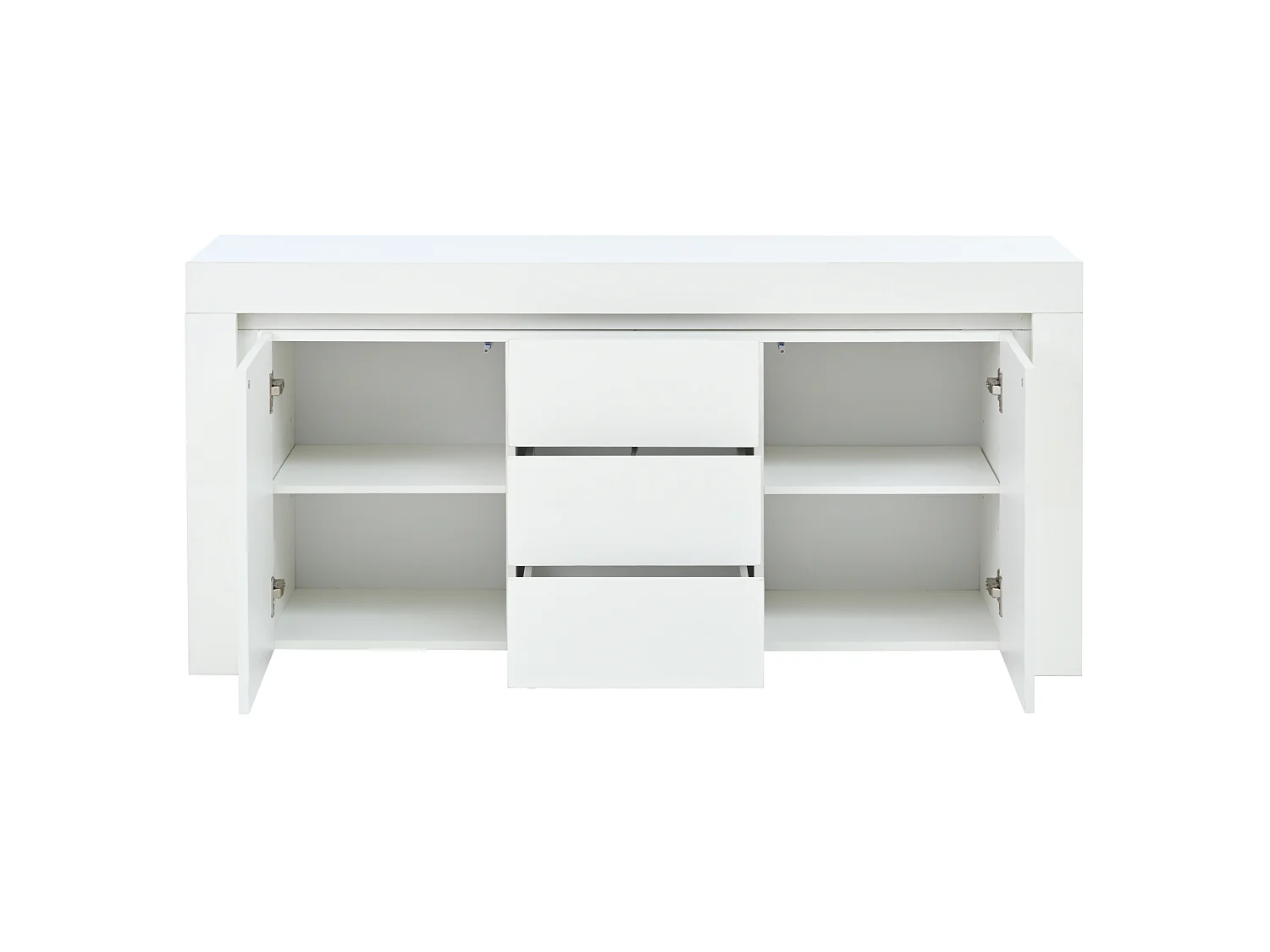 Buffet avec led, 2 portes et 3 tiroirs, blanc, 140 x 40 x 65 cm