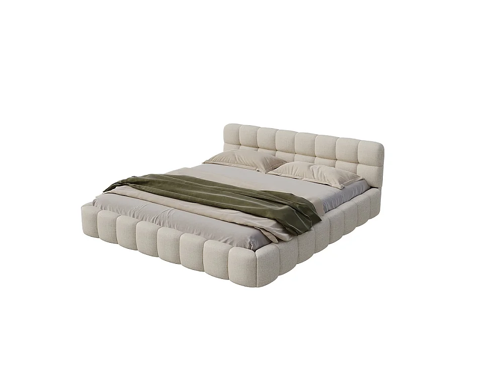 Lit plat - 140 x 200 cm - avec cadre à lames et tête rembourrée - Sans pieds - Linge de maison - Beige