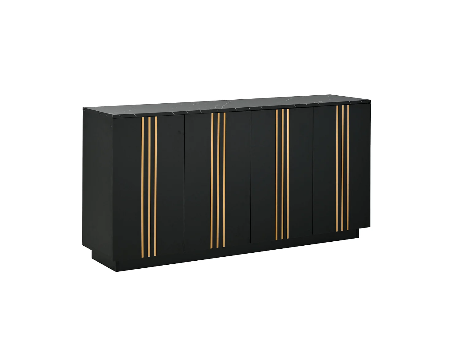 Buffet avec 4 portes et cloisons réglables, noir et or, 140x35x70 cm