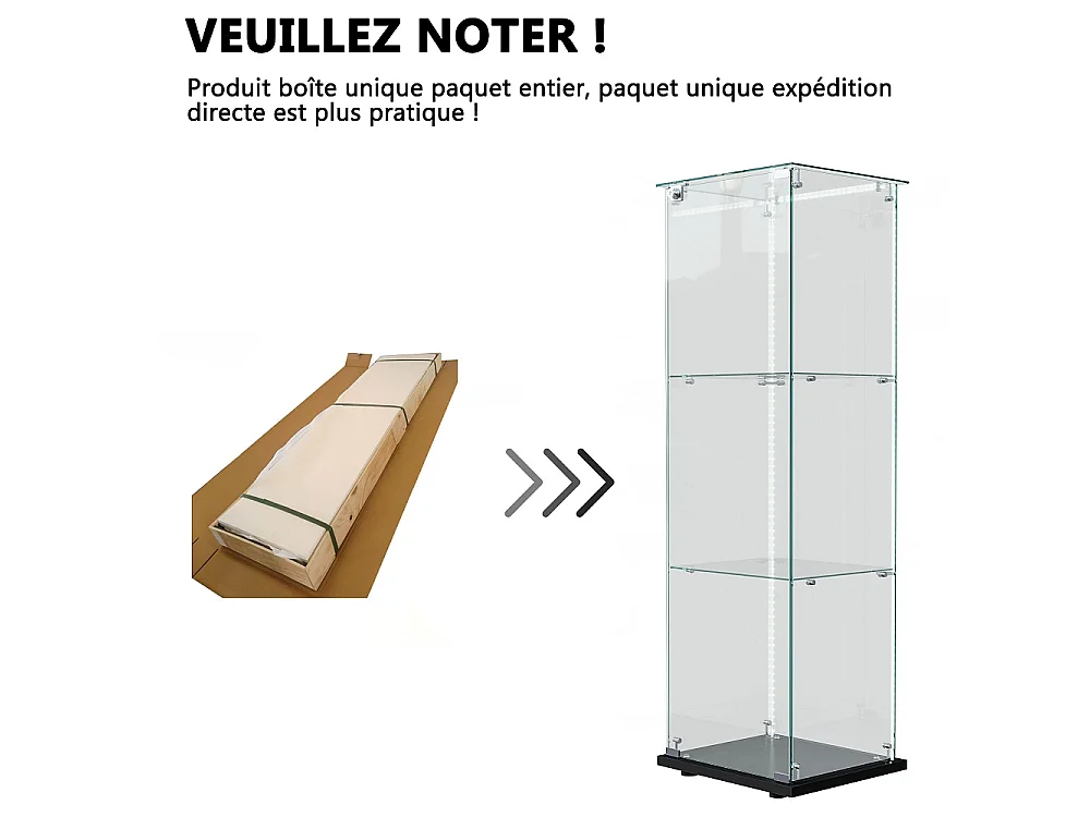 Plaque d'affichage transparente - 40 x 35 x 123 cm - Porte simple 3 couches avec éclairage LED - noir