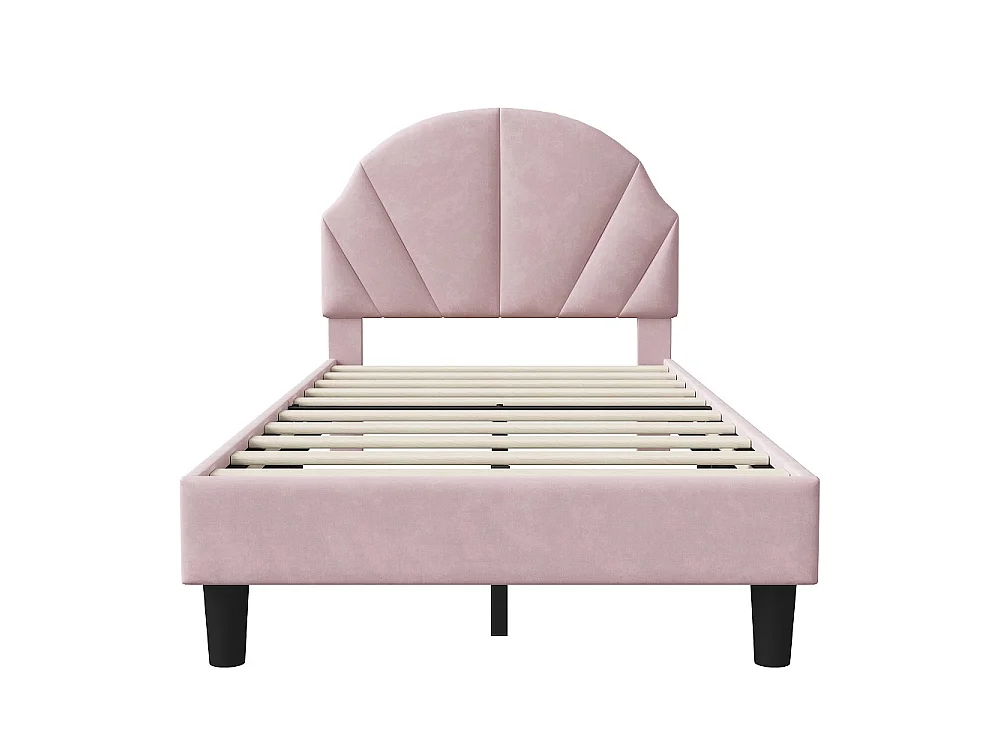 Cadre de lit pour enfants - 90 × 200 cm - Hauteur réglable en forme d'onde - velours - rose