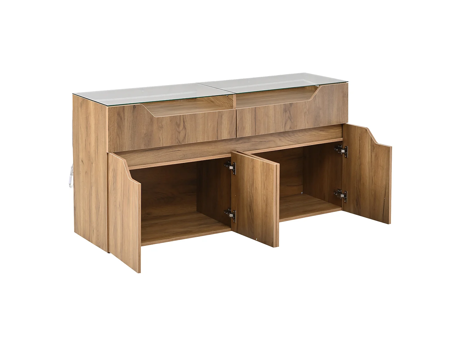 Buffet avec Led et 2 tiroirs, en MDF, naturel, 140 x 40 x 70 cm