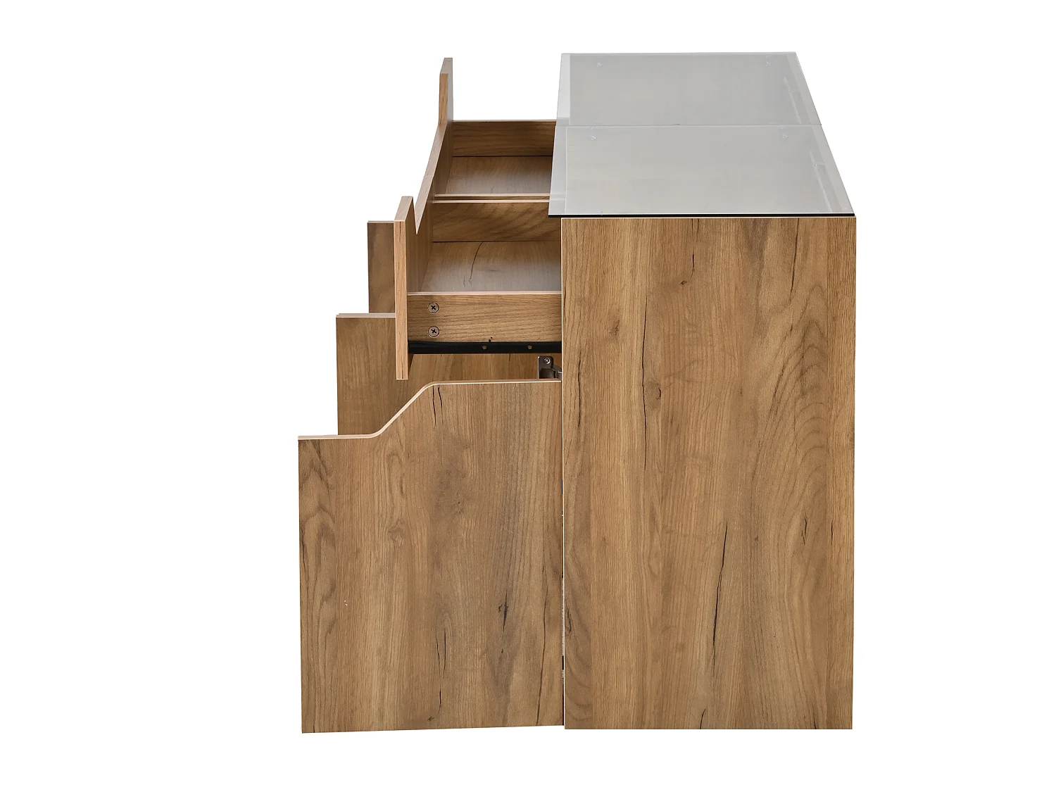 Buffet avec Led et 2 tiroirs, en MDF, naturel, 140 x 40 x 70 cm