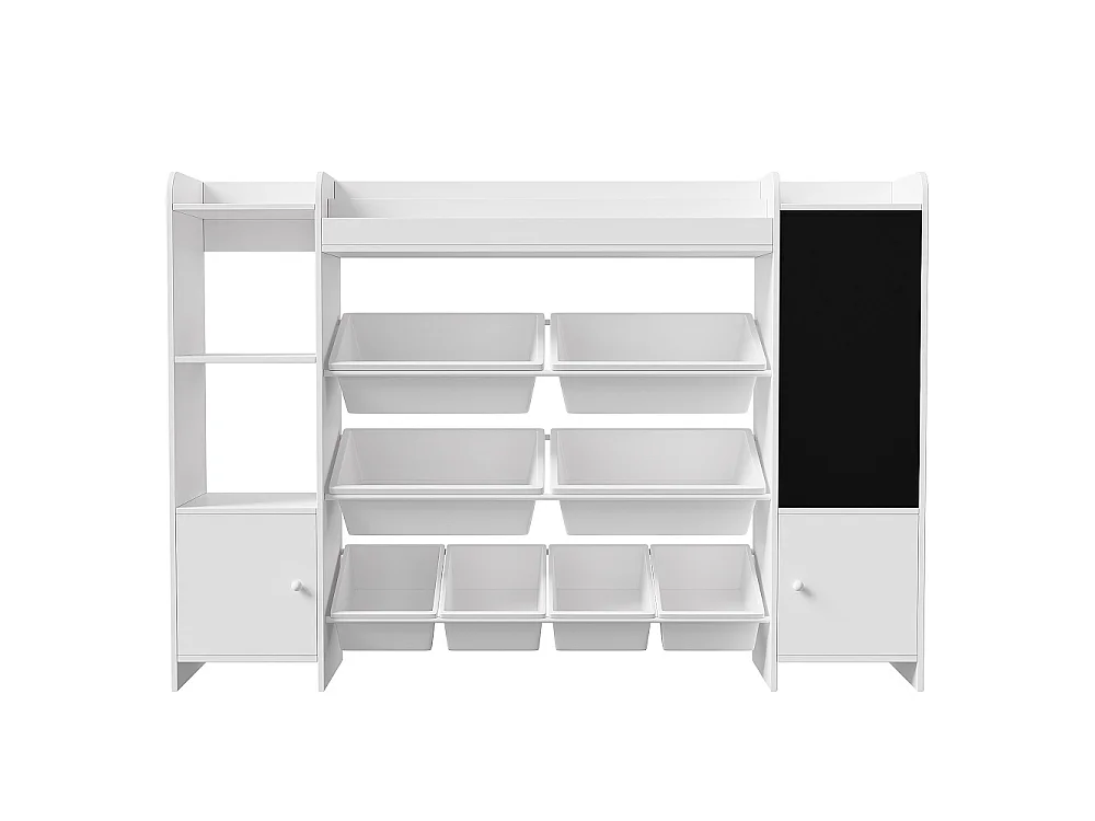 Bibliothèques pour enfants - 137 cm - avec tableau noir, 2 portes et 8 paniers - Blanc