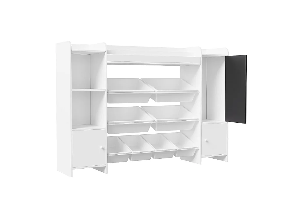 Bibliothèques pour enfants - 137 cm - avec tableau noir, 2 portes et 8 paniers - Blanc