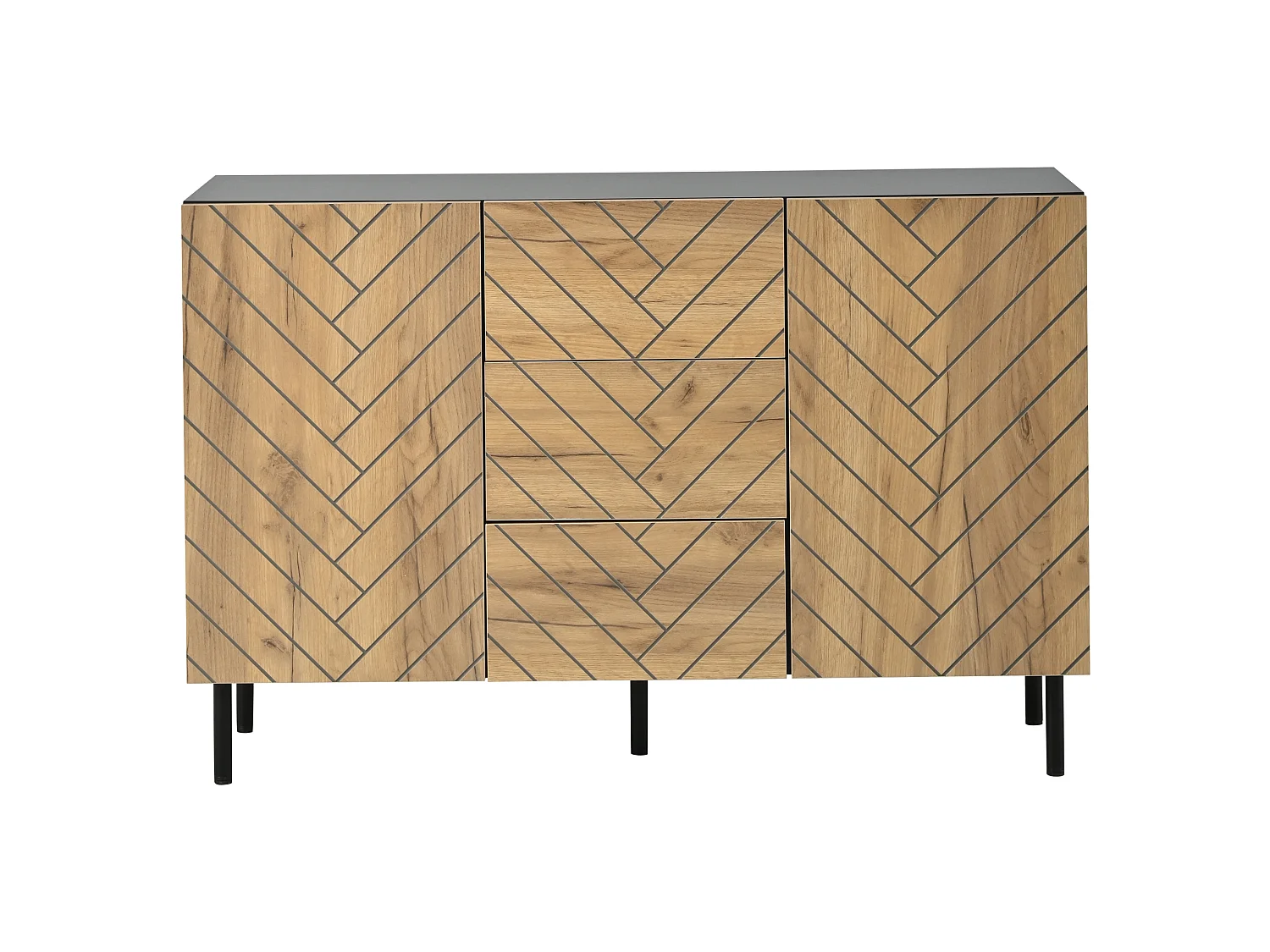 Buffet avec 3 tiroirs et 2 placards, naturel, 120 x 40 x 76 cm