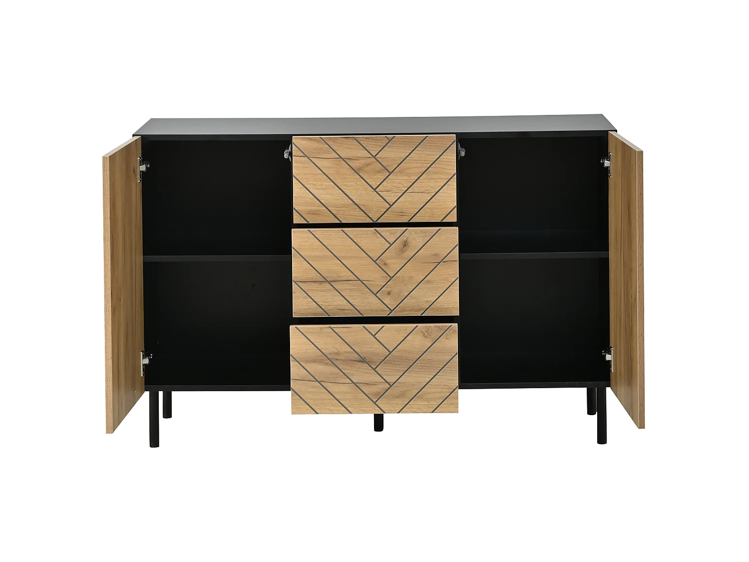 Buffet avec 3 tiroirs et 2 placards, naturel, 120 x 40 x 76 cm