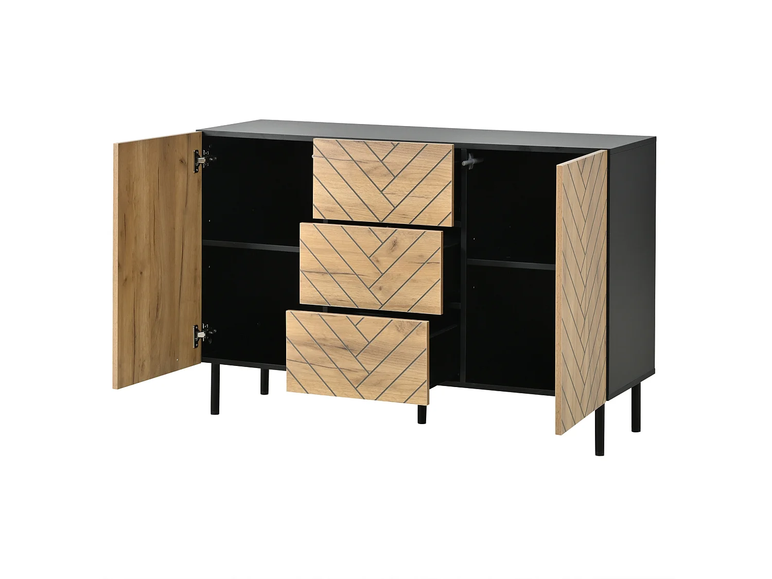 Buffet avec 3 tiroirs et 2 placards, naturel, 120 x 40 x 76 cm