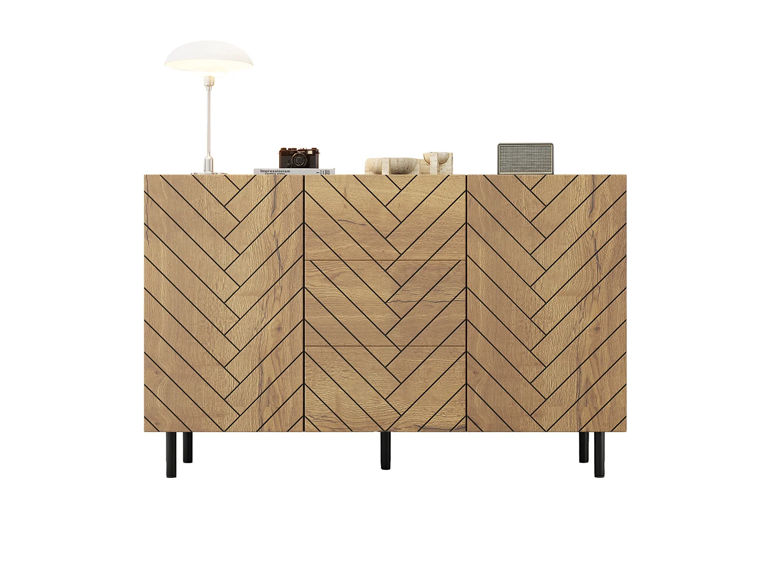 Buffet avec 3 tiroirs et 2 placards, naturel, 120 x 40 x 76 cm