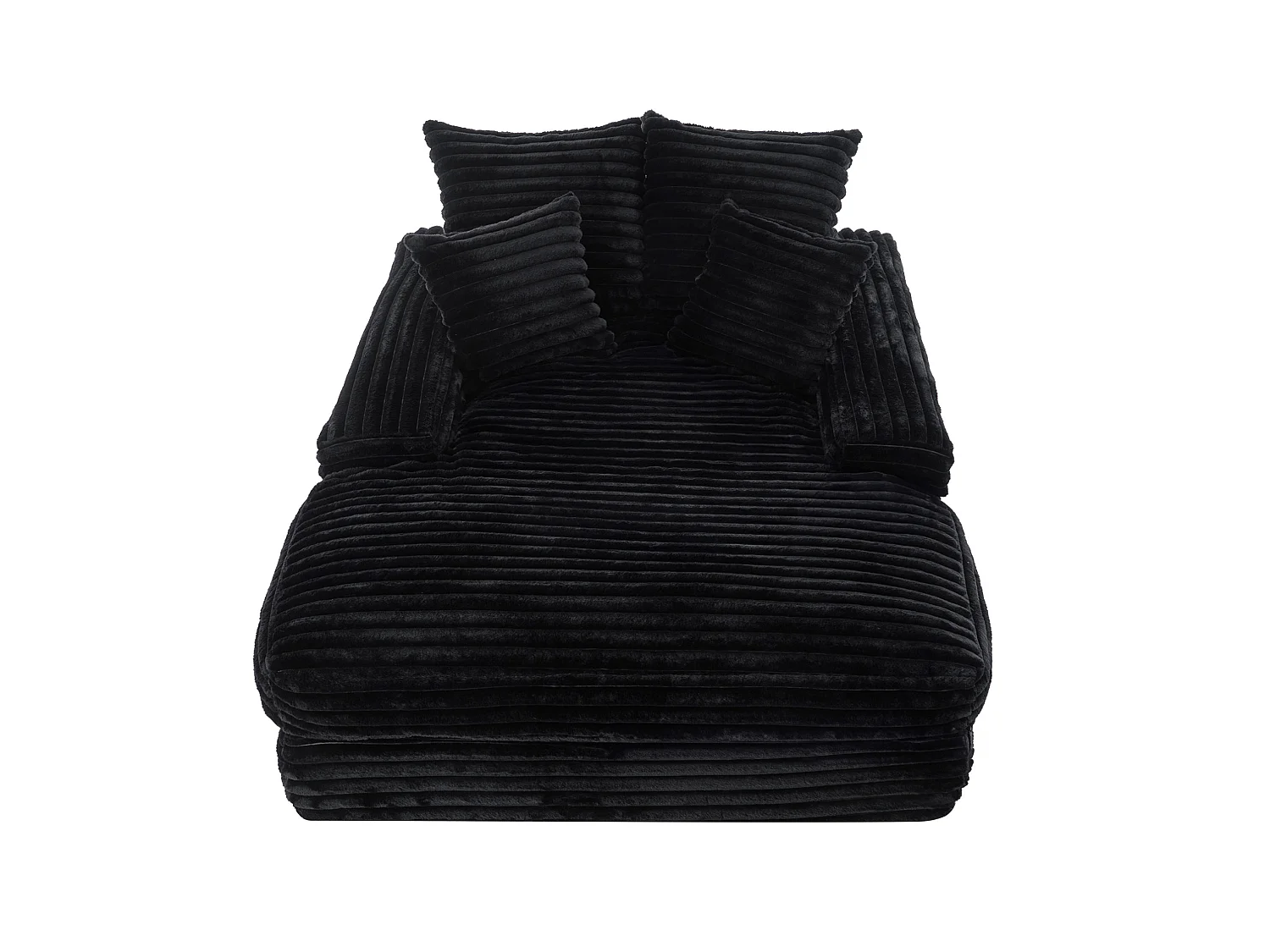 Canapé 1 place avec 4 coussins, en velours côtelé, noir, 165x135x58 cm