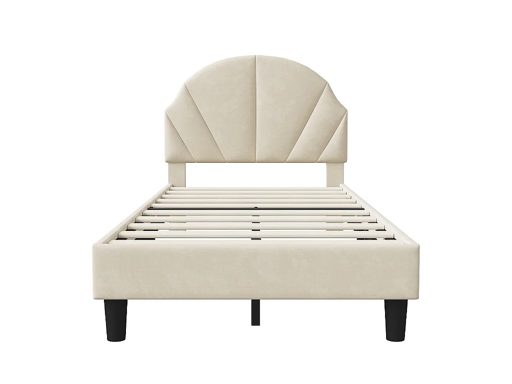 Cadre de lit pour enfants - 90 × 200 cm - Hauteur réglable en forme d'onde - velours - Beige