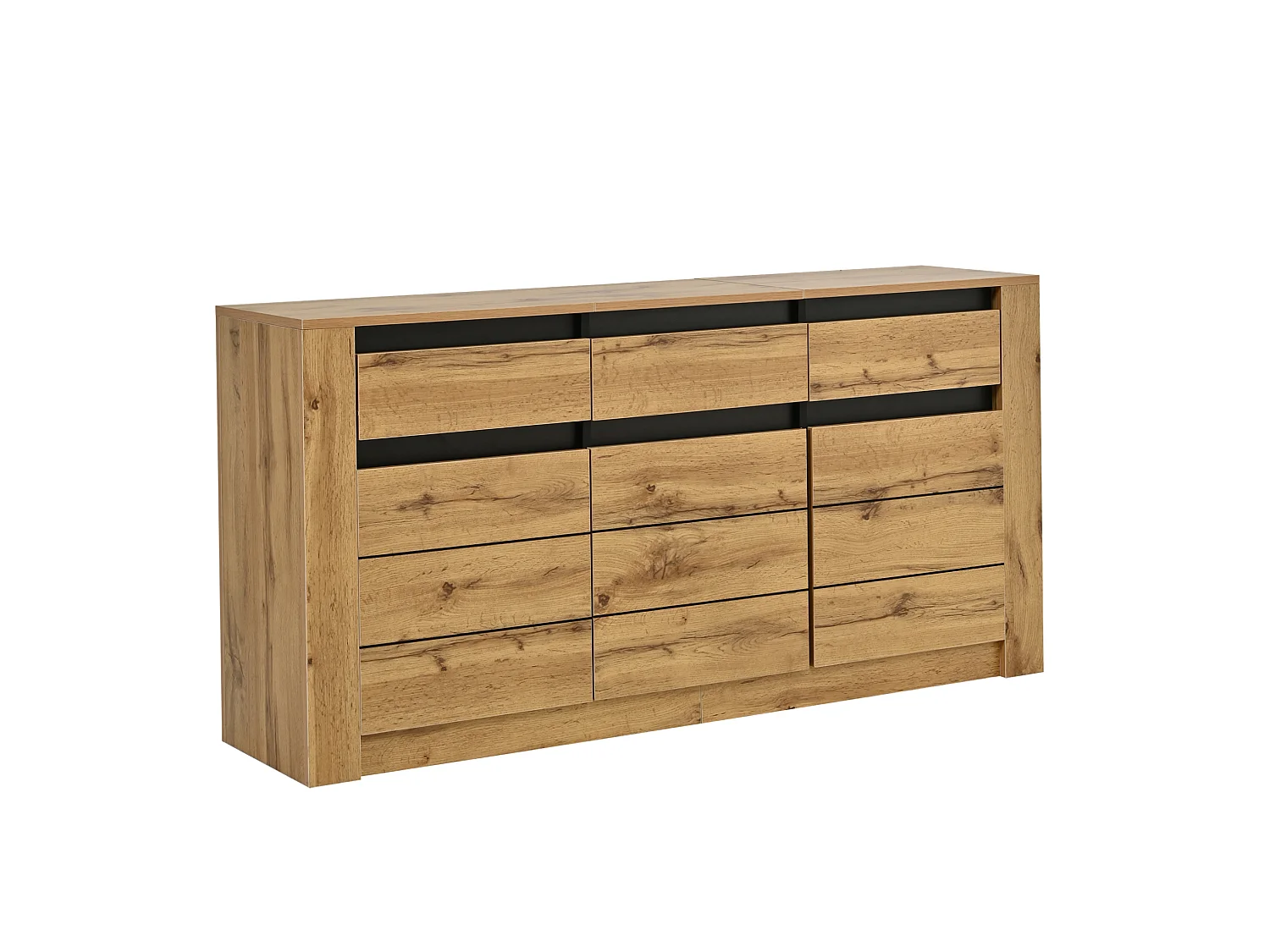 Buffet de cuisine avec 3 tiroirs et 3 portes, naturel, 135x35x70 cm