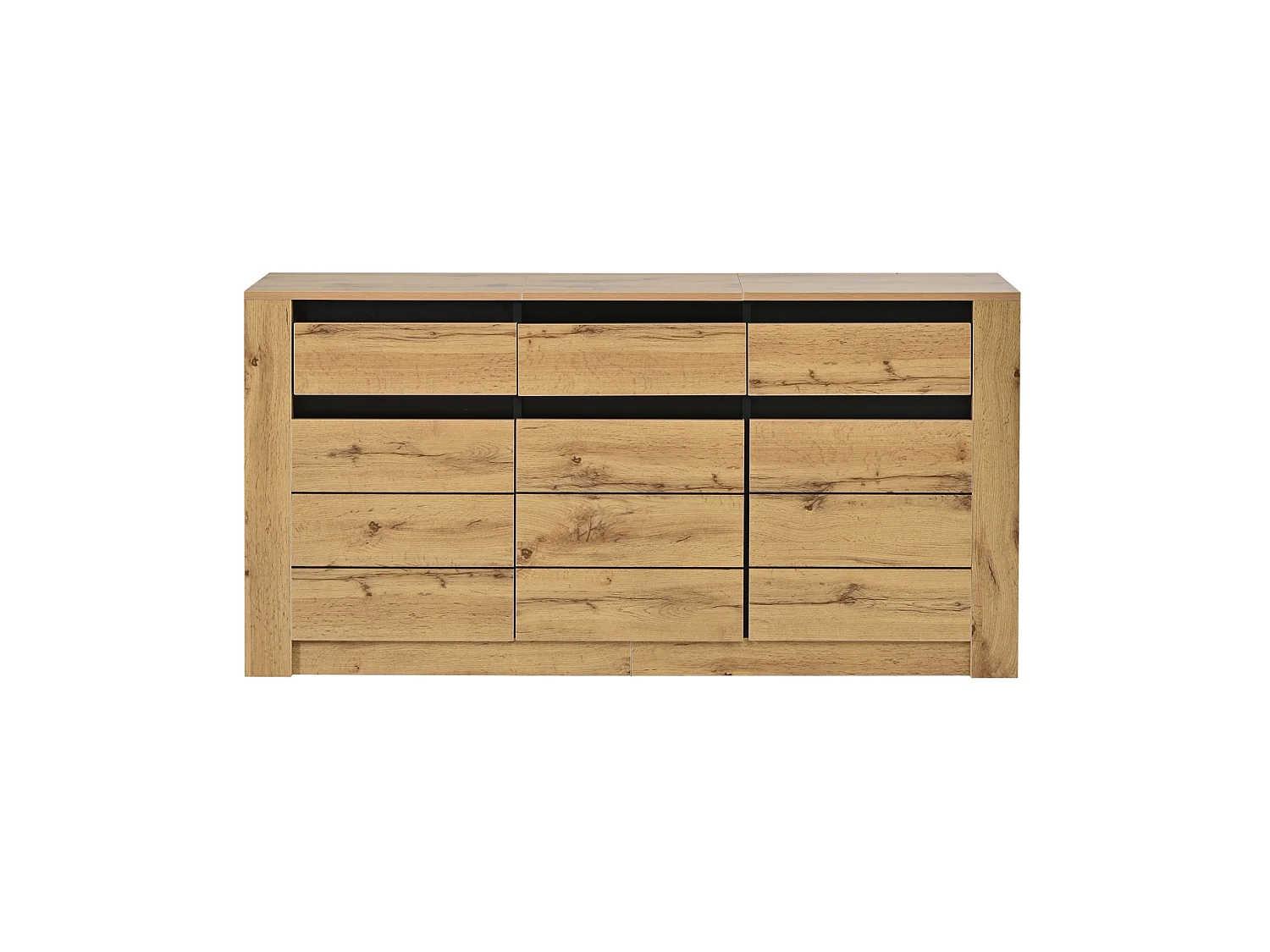 Buffet de cuisine avec 3 tiroirs et 3 portes, naturel, 135x35x70 cm