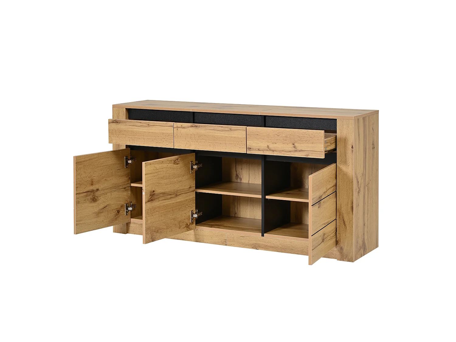Buffet de cuisine avec 3 tiroirs et 3 portes, naturel, 135x35x70 cm