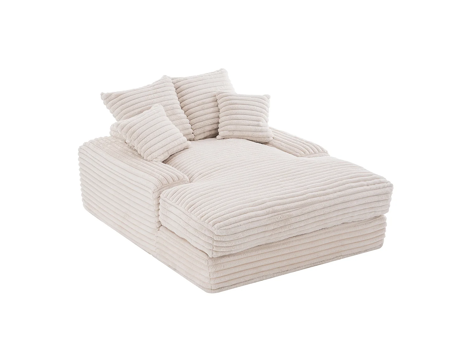 Canapé 1 place avec 4 coussins, en velours côtelé, beige, 175x137x63 cm