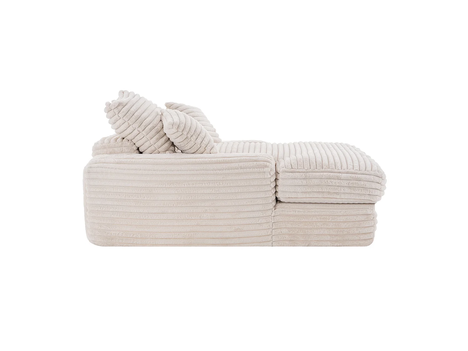 Canapé 1 place avec 4 coussins, en velours côtelé, beige, 175x137x63 cm