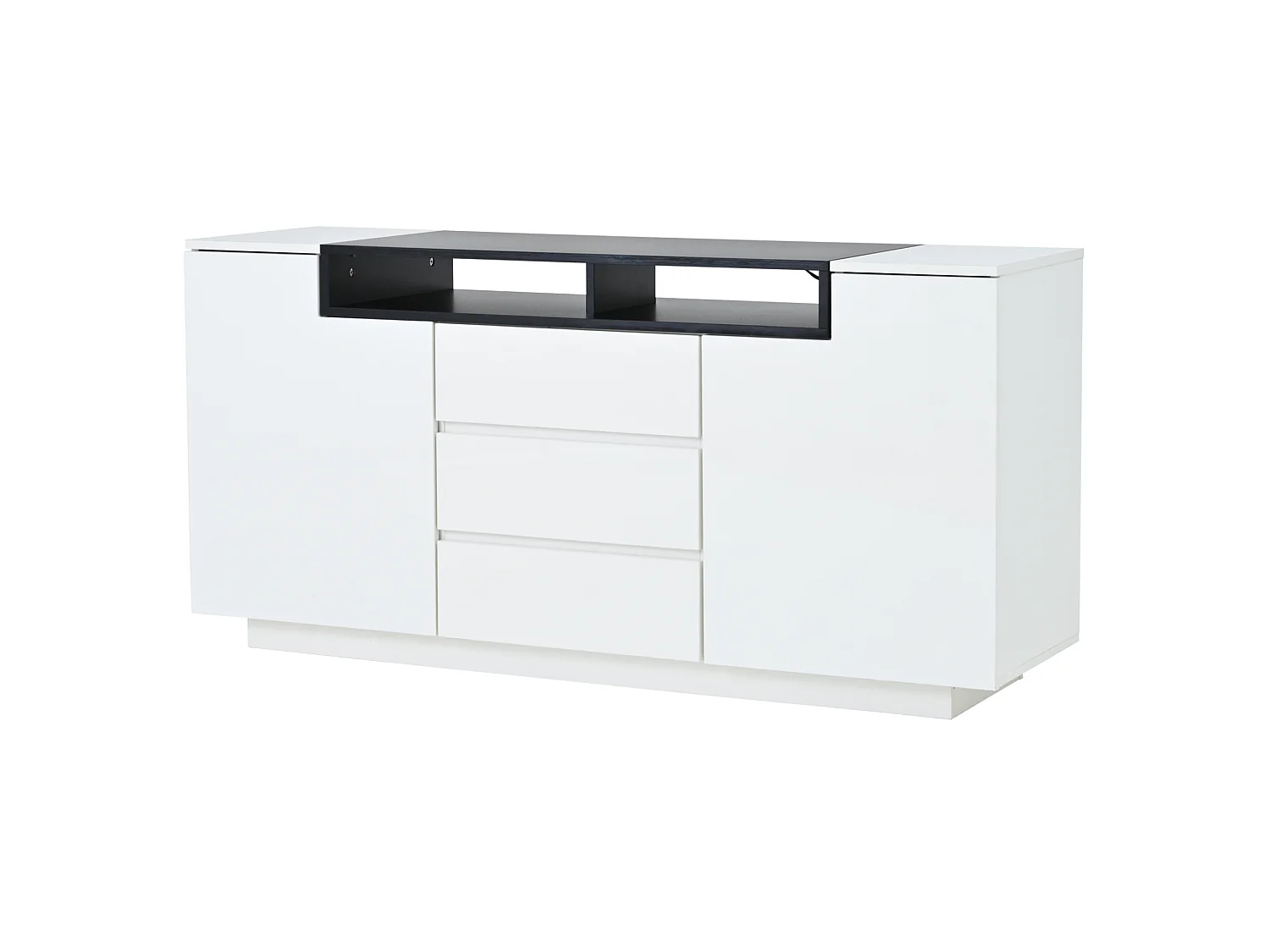 Buffet avec Led, 2 portes en L et 3 tiroirs, blanc et noir, 140x40x68 cm