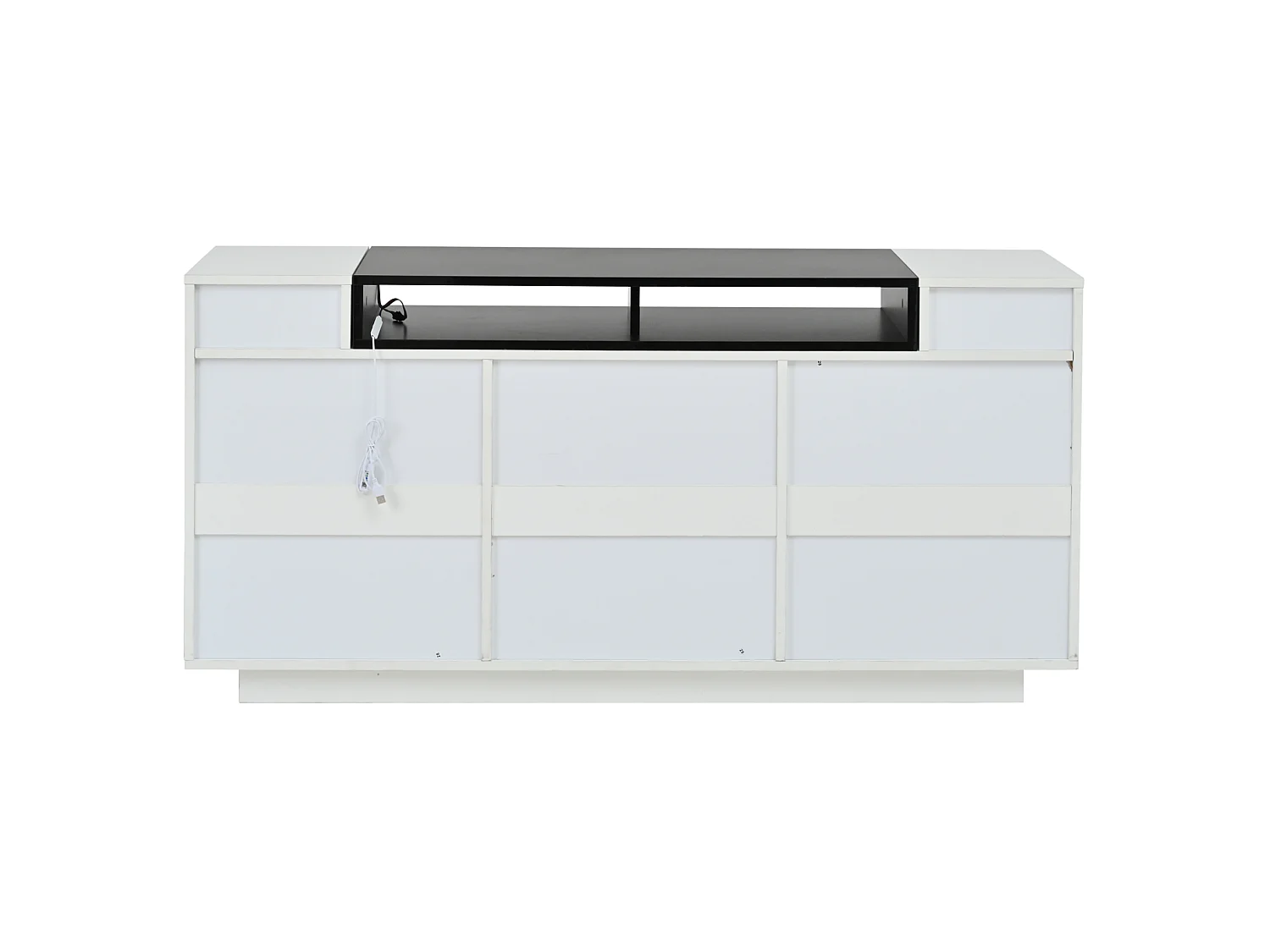 Buffet avec Led, 2 portes en L et 3 tiroirs, blanc et noir, 140x40x68 cm