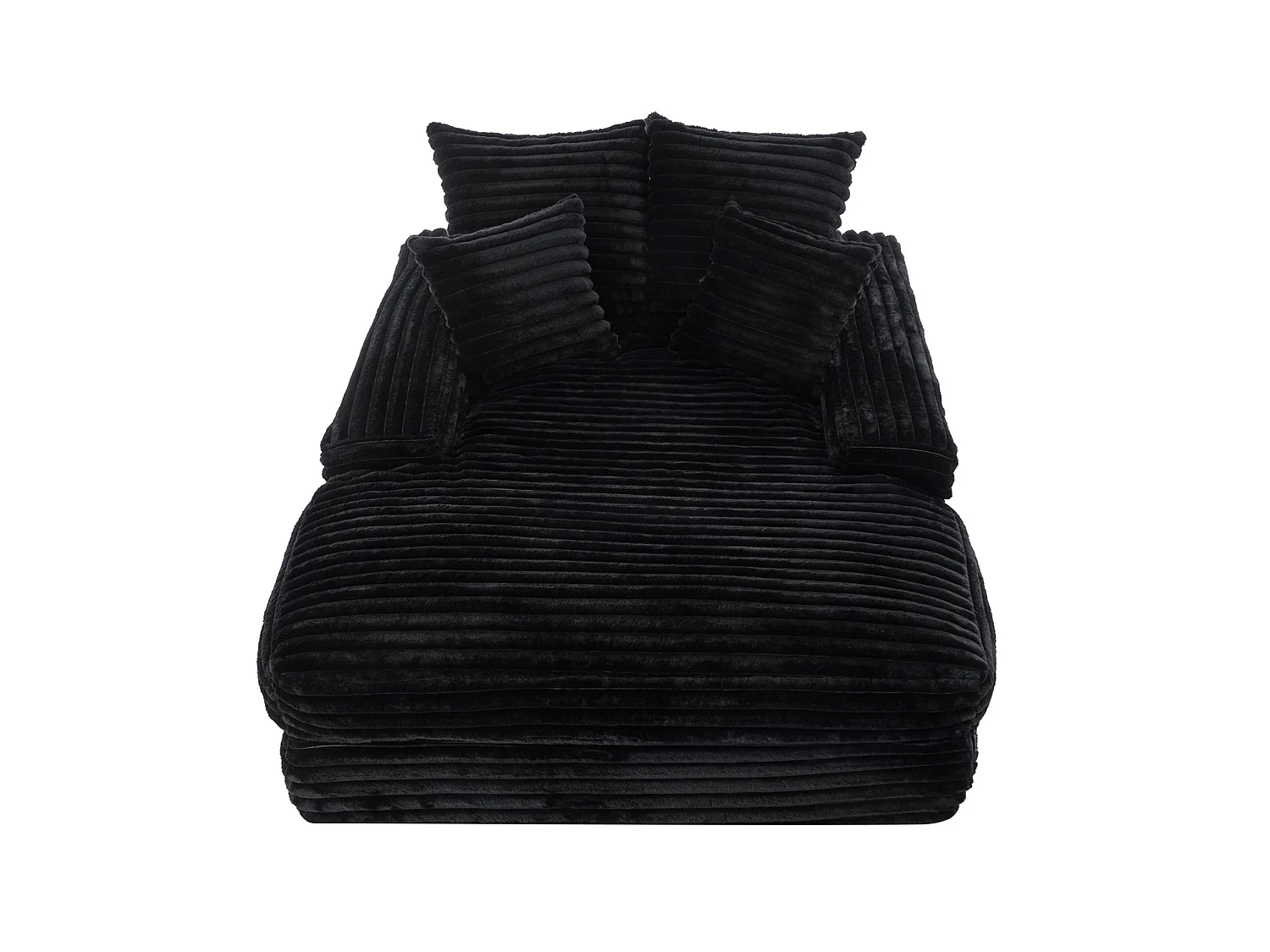 Canapé 1 place avec 4 coussins, en velours côtelé, noir, 175x137x63 cm