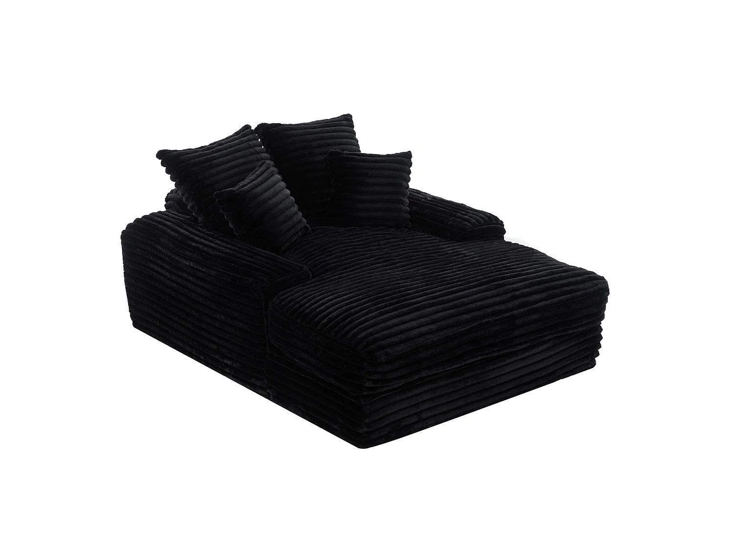 Canapé 1 place avec 4 coussins, en velours côtelé, noir, 175x137x63 cm