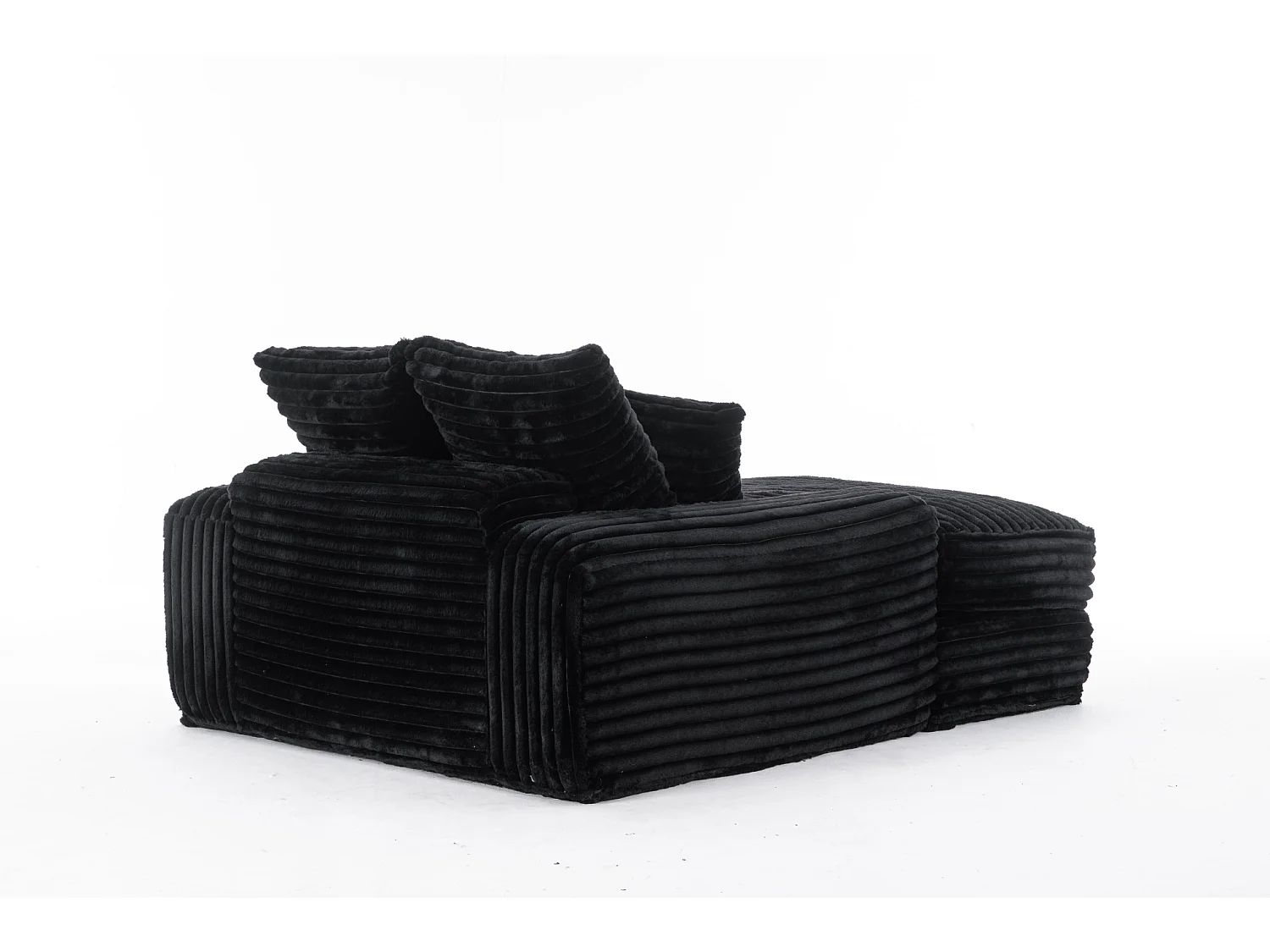 Canapé 1 place avec 4 coussins, en velours côtelé, noir, 175x137x63 cm