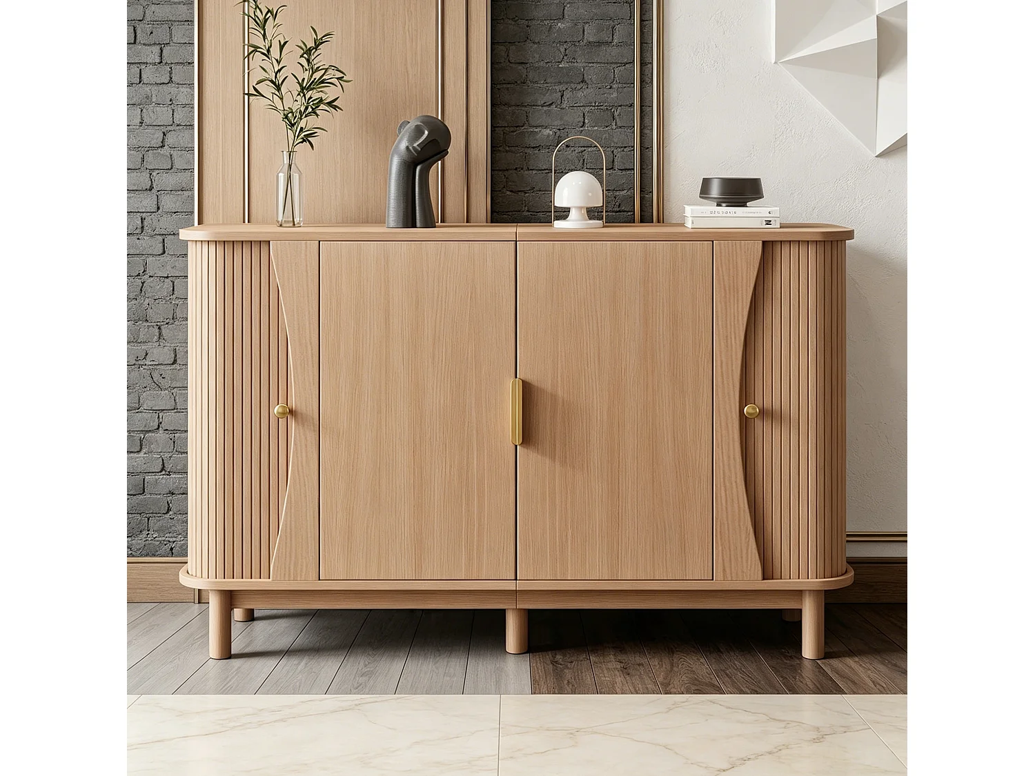 Buffet de salon avec 2 portes et étagère réglable, naturel, 140x40x88 cm