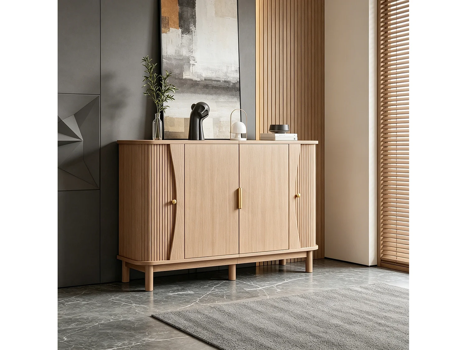 Buffet de salon avec 2 portes et étagère réglable, naturel, 140x40x88 cm