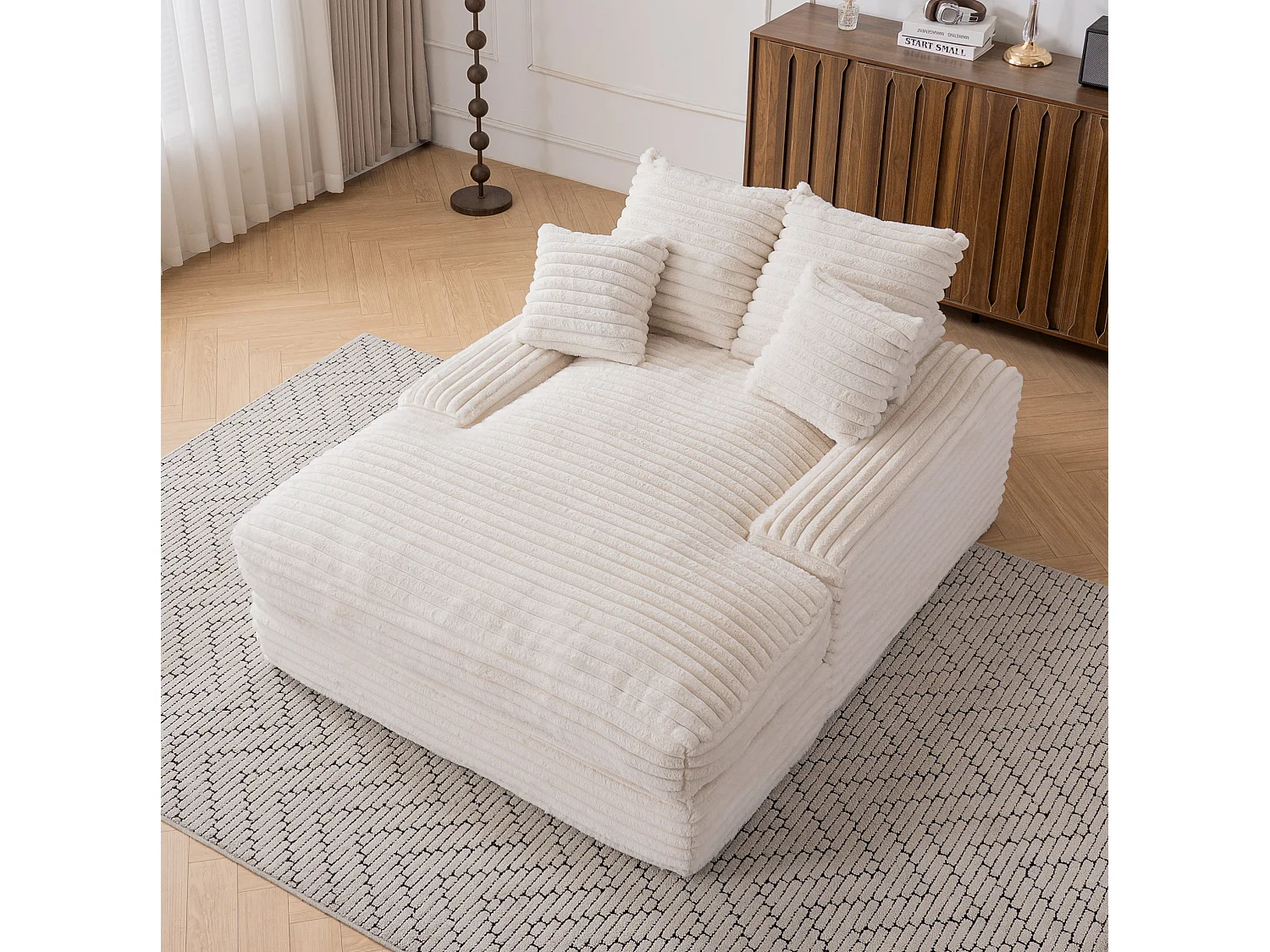 Sofá de 1 plaza con 4 cojines, pana, beige, 165x135x58 cm