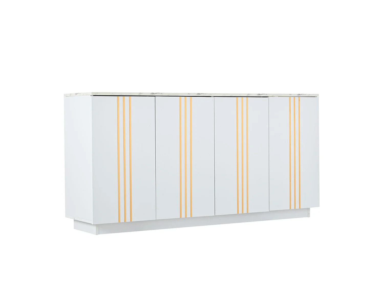 Buffet avec 4 portes et cloisons réglables, blanc et or, 140x35x70 cm