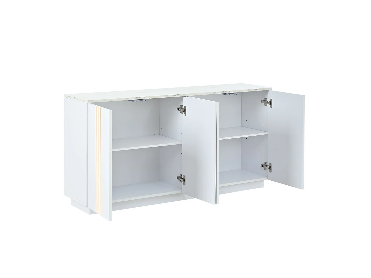 Buffet avec 4 portes et cloisons réglables, blanc et or, 140x35x70 cm