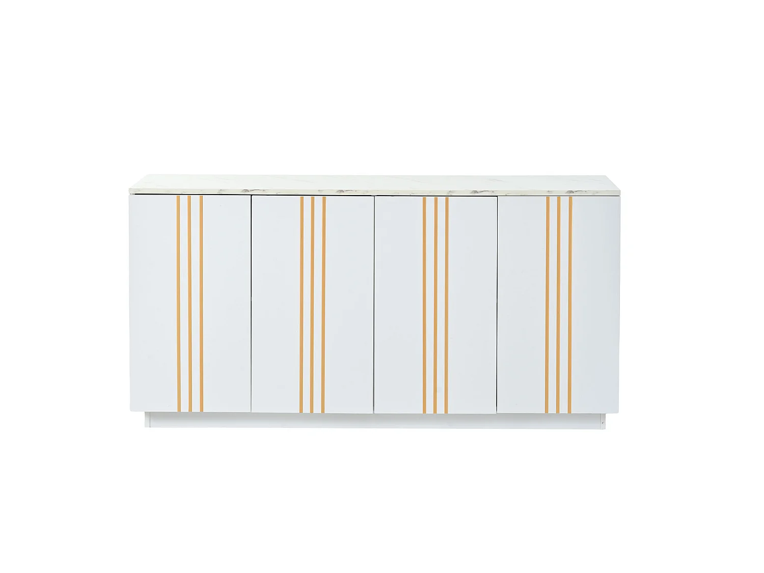 Buffet avec 4 portes et cloisons réglables, blanc et or, 140x35x70 cm