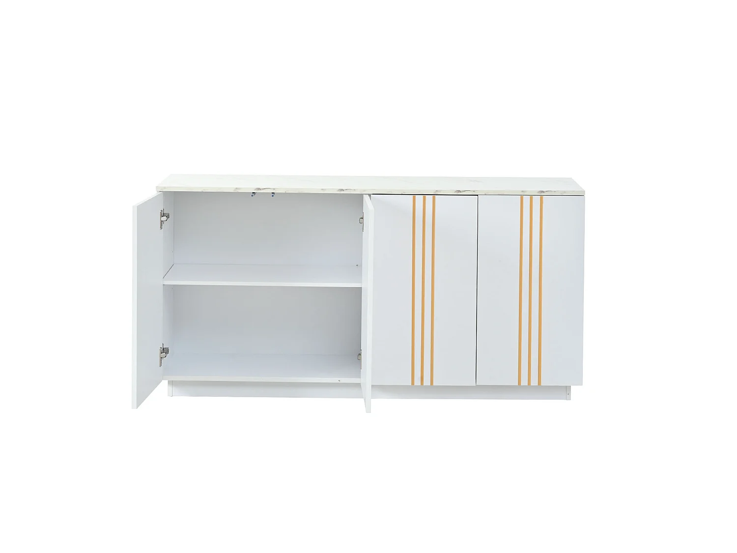 Buffet avec 4 portes et cloisons réglables, blanc et or, 140x35x70 cm