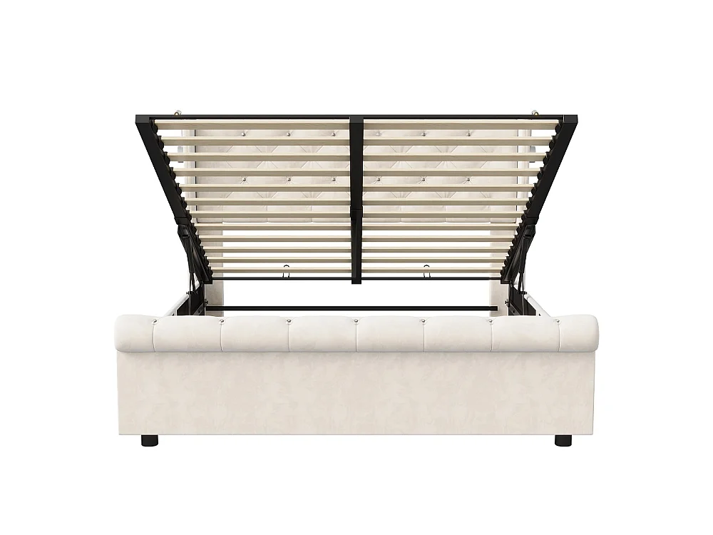 Lit de stockage hydraulique - 160 x 200 cm - avec lumières de lecture intégrées et charge USB - Velvet - Beige