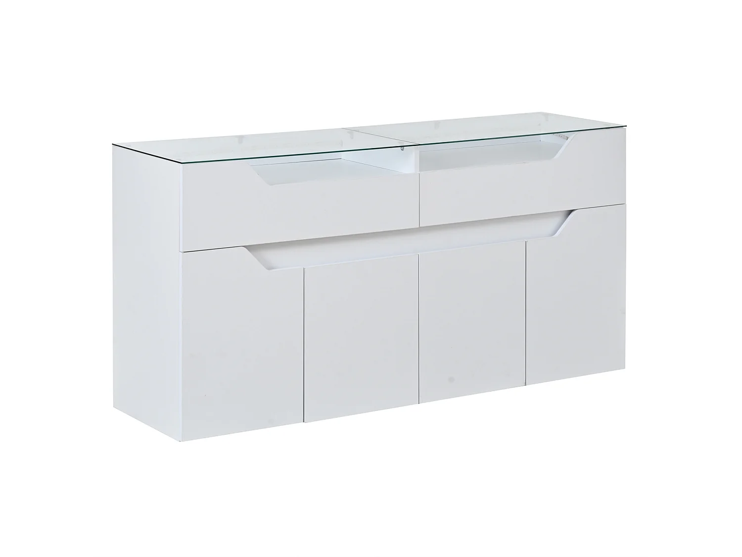 Buffet avec Led et 2 tiroirs, en MDF, blanc, 140 x 40 x 70 cm