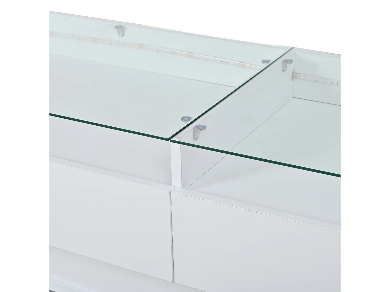 Buffet avec Led et 2 tiroirs, en MDF, blanc, 140 x 40 x 70 cm