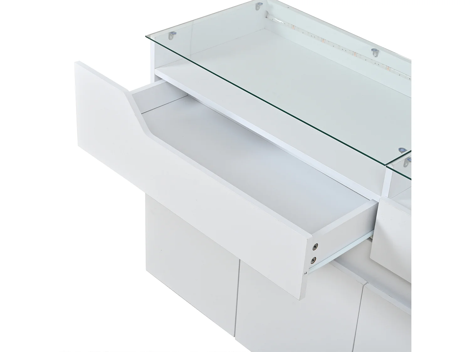 Buffet avec Led et 2 tiroirs, en MDF, blanc, 140 x 40 x 70 cm